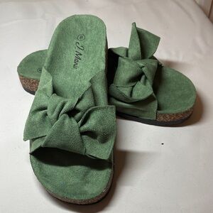 J. Mark Green Textile Slide Sandals Cork Footbed Size 8
